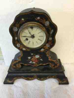 Antique 1851 Litchfield Manufacturing Co. Conn. Inlay Chinoiserie Mantel Clock