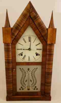 Antique Working 1840's BREWSTER & INGRAHAMS Victorian Steeple Mantel Shelf Clock