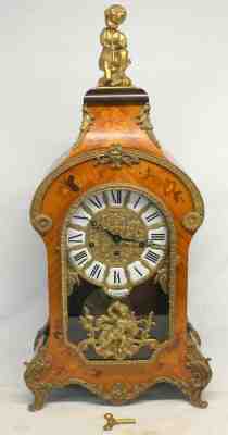 Gorgeous TIFFANY Louis XV Boulle Style Inlay Bronze Mantle Clock RUNNING Cherub