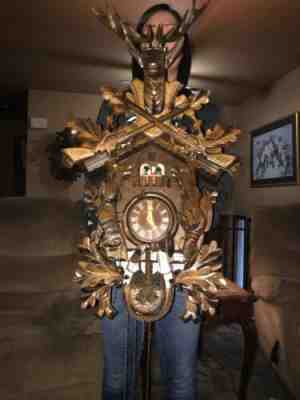 VERY LARGE BEAUTIFUL GERMAN CARVED 8 DAY MUSICAL CUCKOO CLOCK WITH DANCERS 