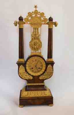 French Ormolu-mounted Mahogany Veneer Lyre Shelf Clock