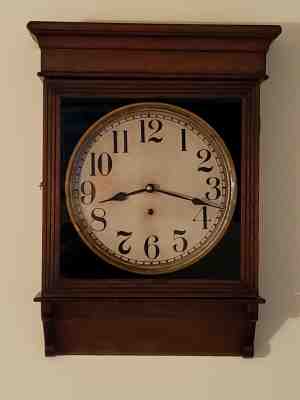 Antique Working SESSIONS Oak Gallery Galley Lobby Regulator Wall Clock c.1900