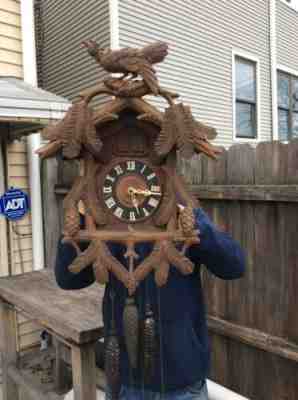 Antique large  German Black Forest Cuckoo Clock Hubert Herr.pine cone design