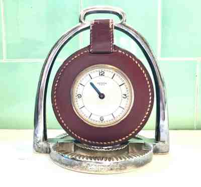 1940's Hermes Stirrup Leather Clock designed by Paul Dupre-Lafon