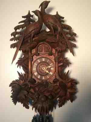 ANTIQUE BLACK FOREST QUAIL CUCKOO CLOCK... PHEASANTS.. HARD TO FIND