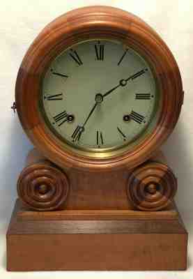Antique 19th c. E. INGRAHAM Tiger Maple Grecian or Checkerboard Mantel Clock