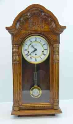Vintage Sligh Wall Clock Oak Case Hermle Movement 1051-030A Germany 8 Day Works