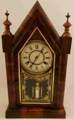 Antique Working 1850's Jerome & Co Victorian 8 Day Rosewood Steeple Mantel Clock
