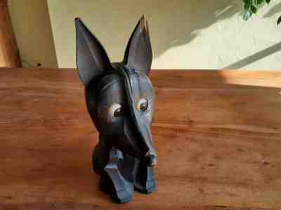 RARE Vintage German J. Oswald Dog DOBERMAN Clock Rolling Eyes Black Forest