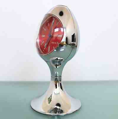 German BLESSING Alarm CLOCK Mantel RETRO TOP! Vintage CHROME Pedestal Space Age!