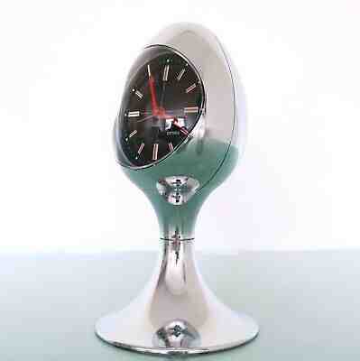 German BLESSING RETRO Alarm TOP CLOCK Mantel Vintage CHROME Pedestal Space Age!