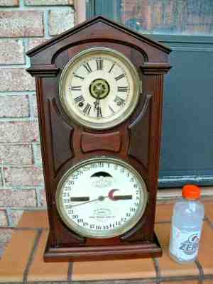 Rare ITHACA CALENDAR CLOCK Antique Clock Perpetual - Double Dial - 1870 TS ALARM
