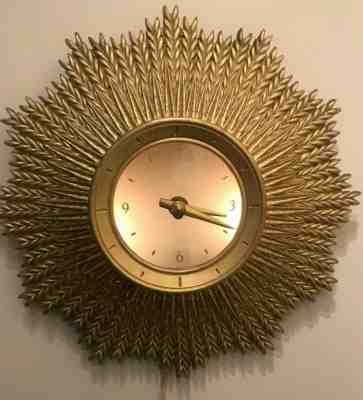 RARE 1950s Haddon Mid Century Eames Modern Atomic Sunburst Mystery Lamp Clock.EX