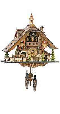 Quartz Cuckoo Clock Black Forest house with moving train, wit.. EN 48110 QMT NEW