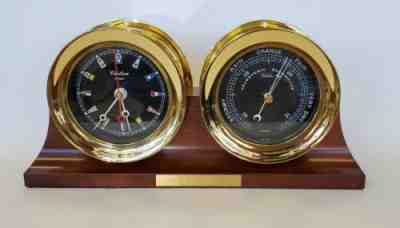 Chelsea Newport Black Face 5 1/2 inch Quartz Clock and Barometer
