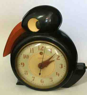1930's Art Deco Telechron Electric Alarm Clock QUACKER or Smug Bird Model 7F63
