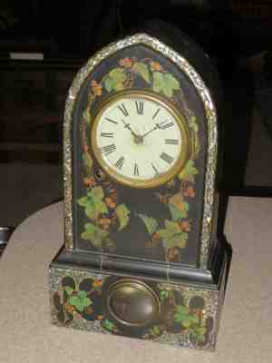 Antique c1842 TERRY & ANDREWS Cast Iron BEEHIVE Mantle CLOCK w/REAL Mother PEARL