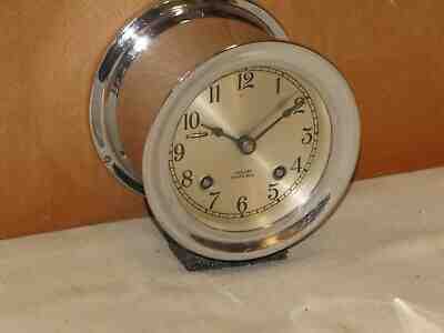 CHELSEA VINTAGE SHIPS BELL CLOCK ~NICKEL PLATE 1952 RESTORED