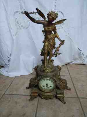 ANTIQUE ANSONIA  OLYMPIA & CHLORIS MAGNIFICENT 8 DAY BRONZE GILD FIGURAL CLOCK, 