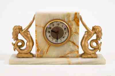 THE SESSIONS CLOCK CO ART DECO MARBLE MERMAID ELECTRIC MANTLE SHELF CLOCK 