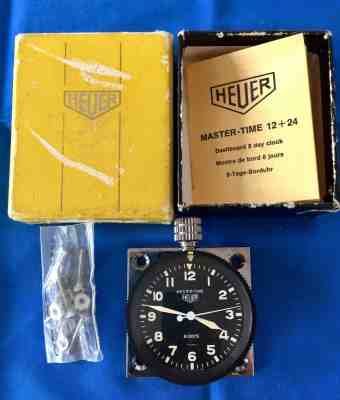 Vtg HEUER Master Time 12+24 Dashboard 8 day clock Rallytimer w/ box & papers