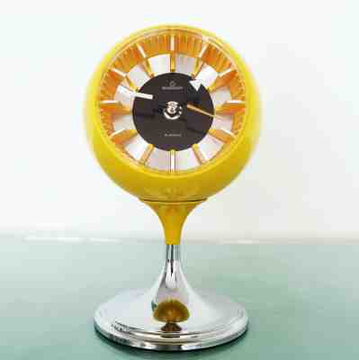 RHYTHM TOKYO TOKEI Mantel Clock MINT! Vintage CHROME METAL Pedestal Space Age