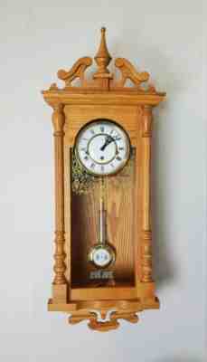 Vtg German Emperor Oak Wall Clock Rod Chime w/Key Wind-up Regulator R&A RUNS!