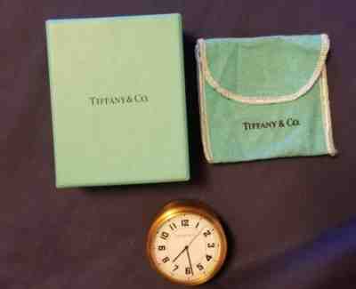 Rare Vintage Tiffany & Co. Brass  Germany Round Travel/Desk Quartz Clock