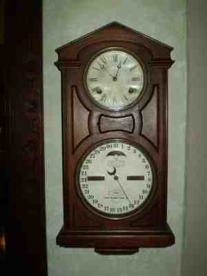 ANTIQUE 1869 ITHACA HANGING COTTAGE #7 WALNUT DOUBLE DIAL 25" H 12" W ORIGINAL