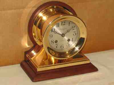 CHELSEA ANTIQUE SHIPS BELL CLOCK~COMMANDER MODEL~ 4 1/2 IN DIAL~1909~RED BRASS