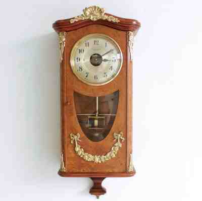 French BULLE ANTIQUE Wall CLOCK Specialty! BRONZE FEATURES! Wood ELECTROMAGNETIC
