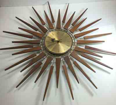 Seth Thomas Starflower Clock Mid Century Modern Starburst Working Sunburst