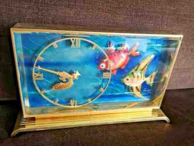 Art Deco Swiss Clock with Aquatic Motif, Enameled Face by Imhof