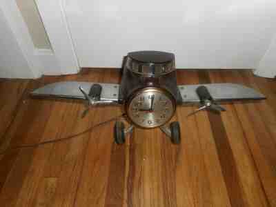 Vintage Art Deco Sessions AIRPLANE PLANE Deco Chrome Lighted Bakelite CLOCK 