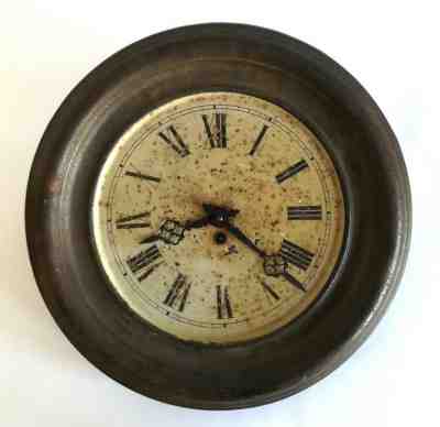 1864 Antique RAILWAY STATION Wall Clock French Pendulum Movement Wind Up Rustic