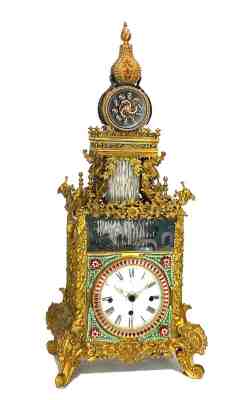 Rare Large Chinese Ormolu Bronze Paste Jeweled Automaton Musical Bracket Clock