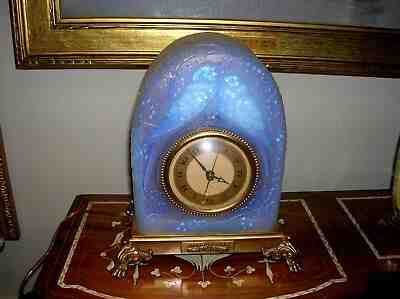SABINO GLASS ART DECO CLOCK/NIGHT LAMP "LOVE BIRDS" HAMMOND SYNCHRONOUS MOVEMENT