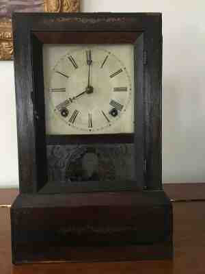 J.C. Brown Antique Shelf Clock  Hot Air Balloon  2  9-Star American Flags 1848
