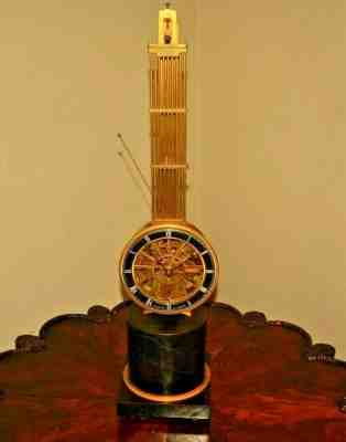 Antique Tall Fusee Huguenin French Marble Bronze Mystery Swinging Skeleton Clock