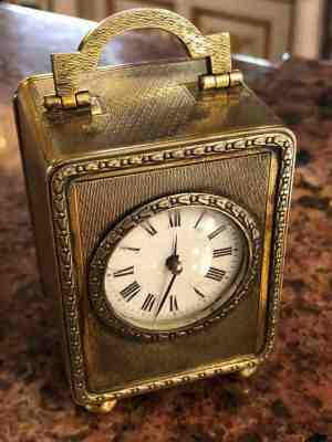 Antique 20thC Asprey Solid Silver Gilt Carriage Clock,London c.1912