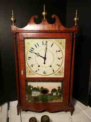 Antique 1820s Mark Leavenworth Pillar and Scroll Mantle Shelf Clock Waterbury CT