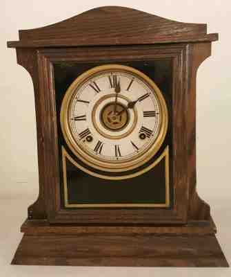 Antique Working SESSIONS Oak Deco Cottage Mantel Shelf Clock Alarm Clock c.1900