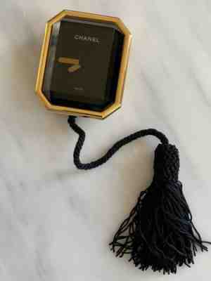 Vintage 1988 CHANEL Gold Plated Black Faced Vanity Desk Swiss Travel Clock