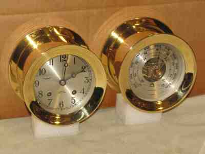 CHELSEA VINTAGE SHIPS BELL CLOCK/BAROMETER SET~HINGED BEZEL 1978 RESTORED