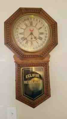 ANTIQUE E. N. WELCH ECLIPSE LONG DROP REGULATOR CALENDAR WALL CLOCK 
