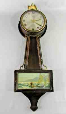 Gilbert 1807 Wall Clock Wind Up 8 Day Banjo Eagle Antique - Repair