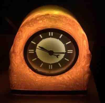 Lackner Neon Glo Art Deco Dulcy Clock Catalin Bakelite Butterscotch Works!