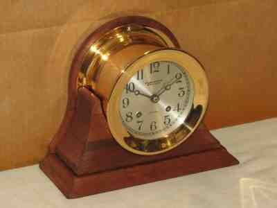 CHELSEA ANTIQUE SHIPS BELL CLOCK~4 1/2 IN DIAL~1926~RED BRASS~RESTORED