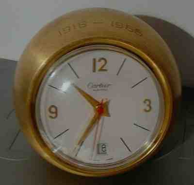 RARE CARTIER BALL DATE CLOCK ELECTRIC 9V 50s SWISS RELIDE 15 JEWEL-RUNS PERFECT 