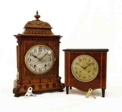 Two Antique German LENZKIRCH Mantel Clocks at 1906 and 1920 Quarter chime 